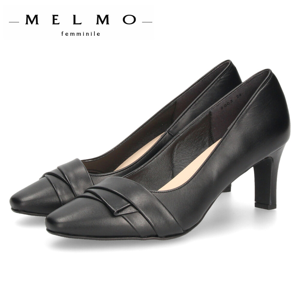 MELMO（メルモ） パンプス 黒 ブラック 本革 靴 スクエアトゥ ミドル
