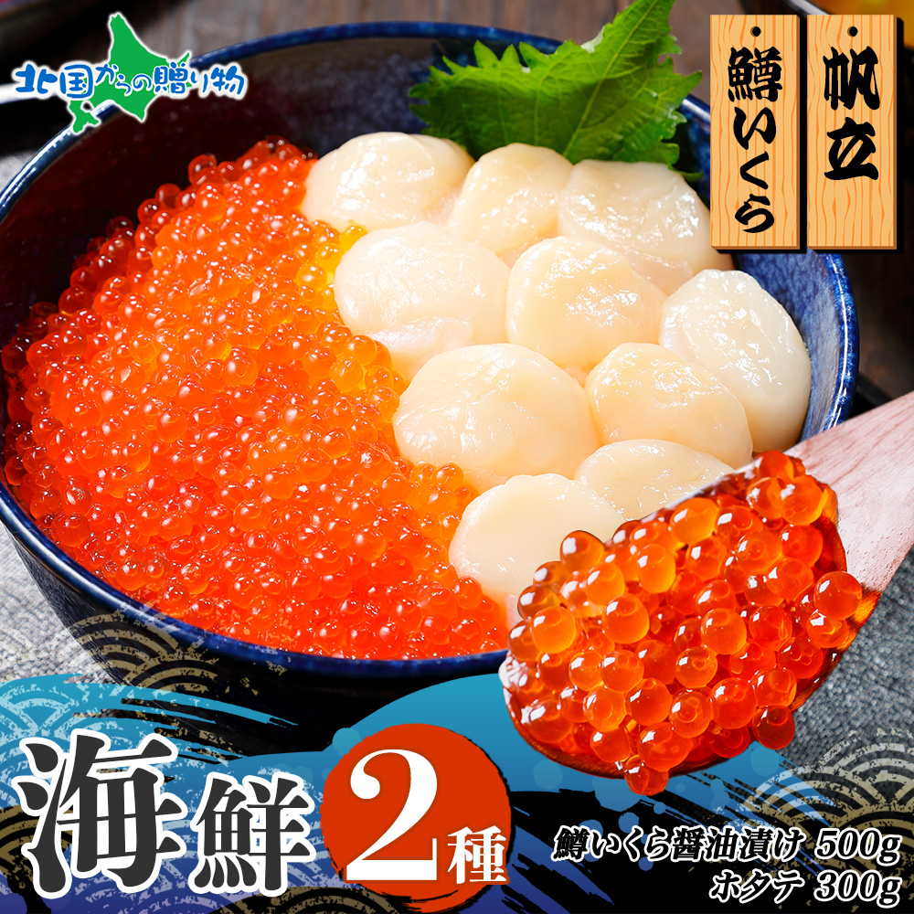 2種 海鮮丼 鱒いくら醤油漬け100gx5 ホタテ 300gギフト セット 帆立 ほたて イクラ マス