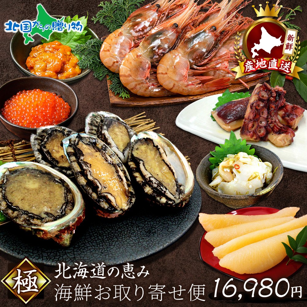 冬ギフト 海鮮お取り寄せ便 極 北海道産 アワビ イクラ ウニ 数の子 タコ 海老 つぶ貝 年末年始 ...