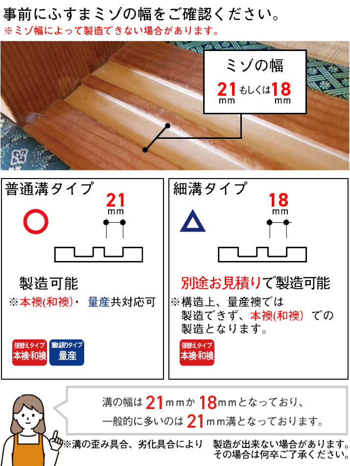 溝の幅にご注意ください"