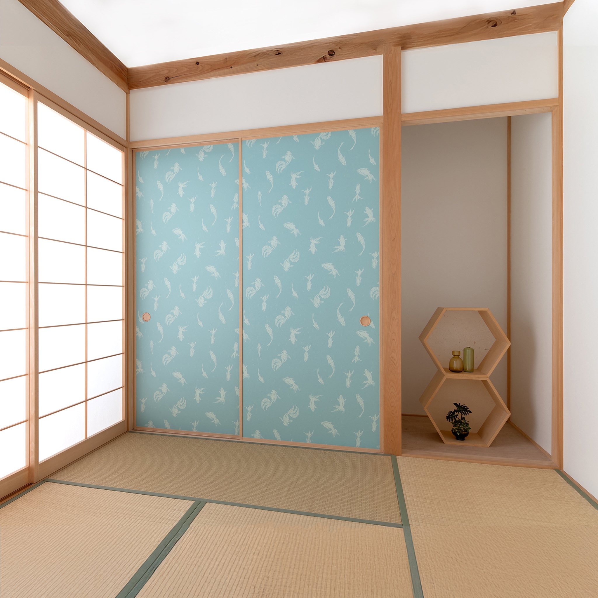 【送料無料】【本襖・和襖】waccara【ワッカラ】片面貼り（押入用）【金魚模様 水 kingyomoyo】※仕上幅〜920ｍｍ迄_11