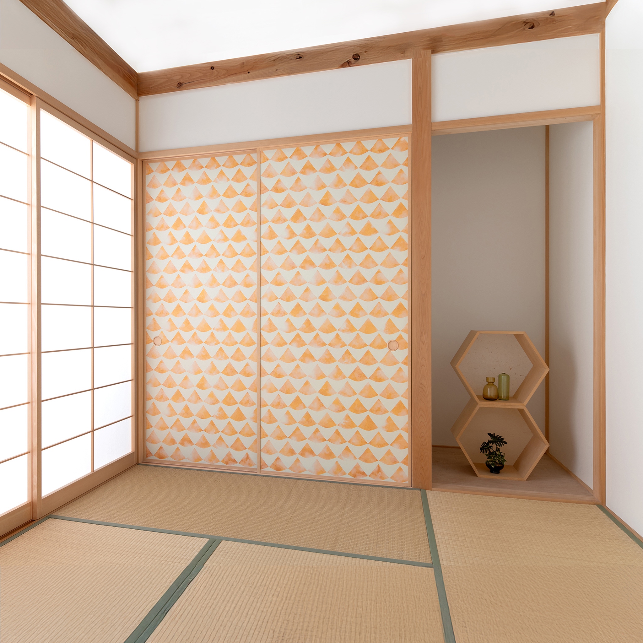 【送料無料】【本襖・和襖】waccara【ワッカラ】片面貼り（押入用）【波うろこ namiuroko 山吹】※仕上幅〜920ｍｍ迄_11