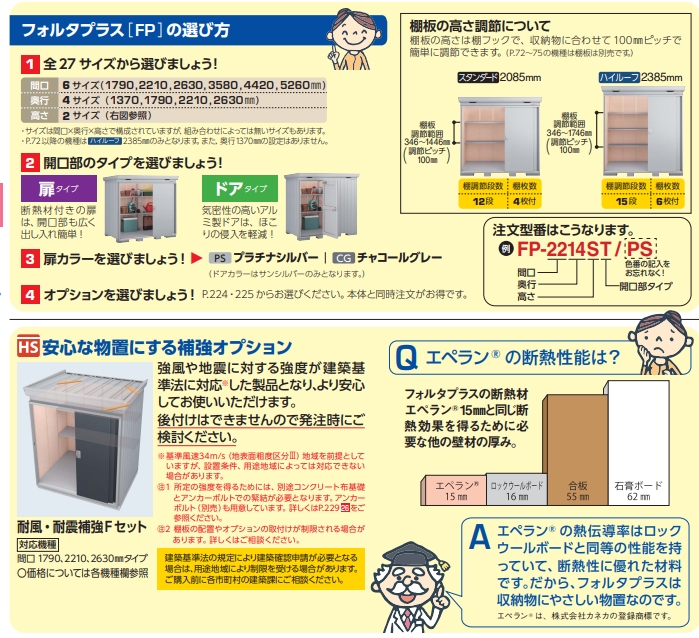 イナバ物置 フォルタプラス 断熱材付物置 FP-1814ST 扉タイプ