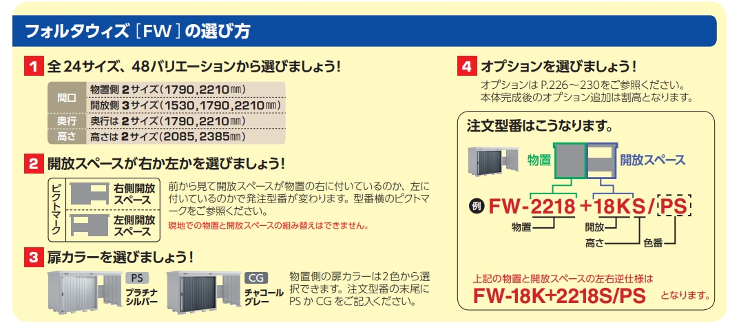 イナバ物置 フォルタウィズ FW-2218+15KS 右側開放スペース