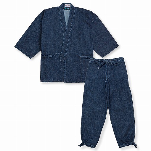 作務衣 メンズ　日本製  カイハラデニム・11オンス　バイオウォッシュ綿作務衣  さむえ 　　