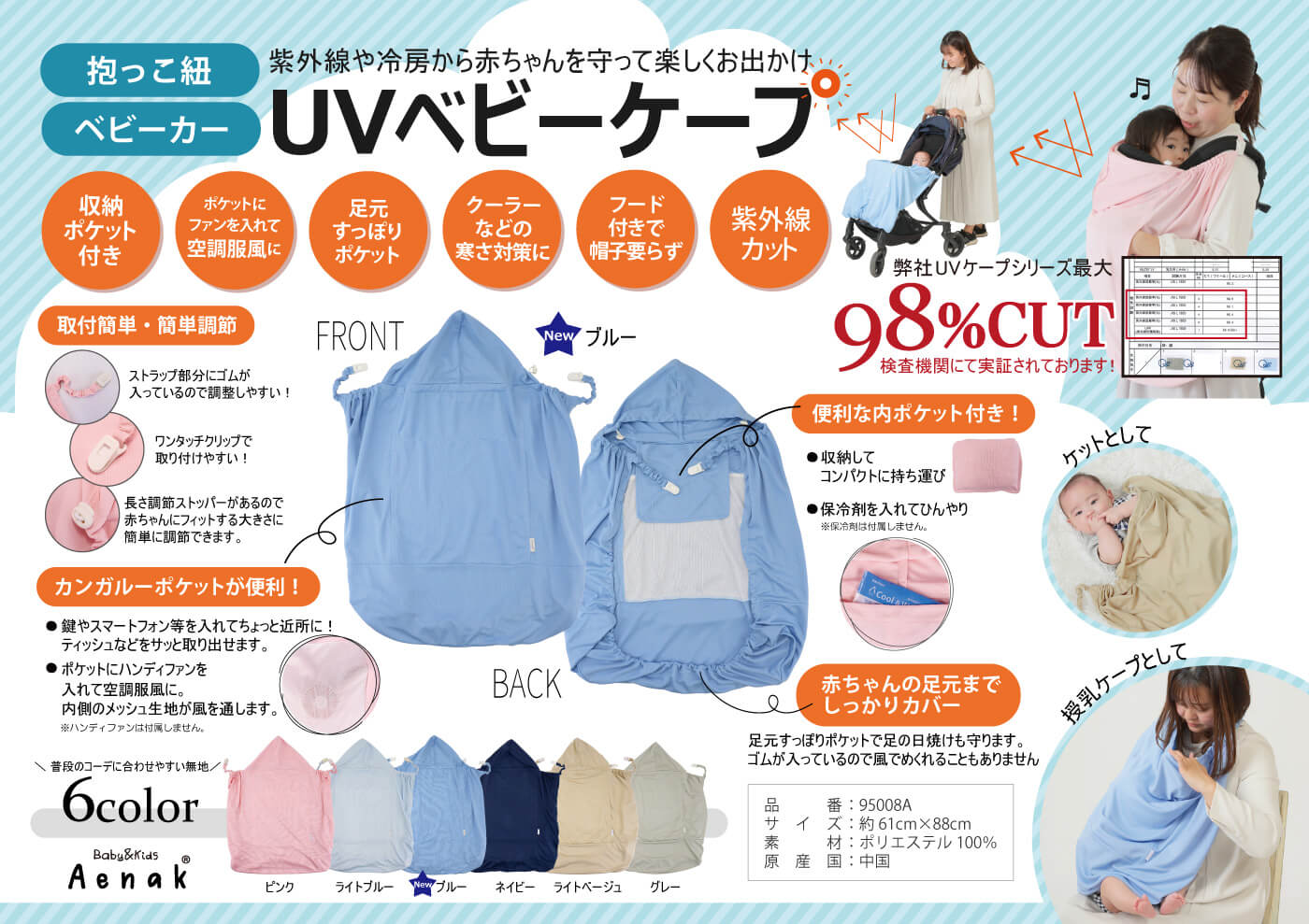 UVケープ ベビー ベビーケープ 赤ちゃん 夏...の詳細画像1