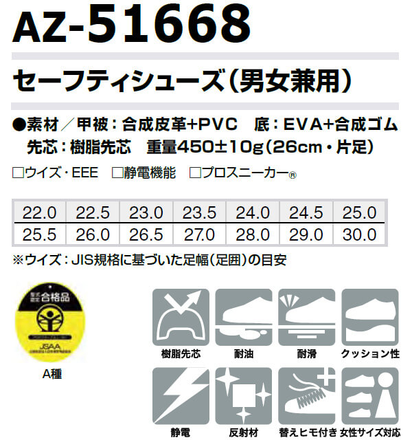 アイトス 作業服 セーフティシューズ AZ-51668 22.0cm-30.0cm 通年