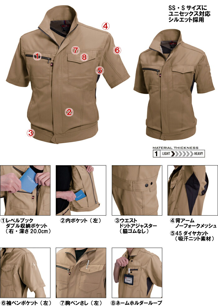 作業服 上下セット 半袖ジャケット 7092 L-3L ＆ カーゴパンツ 7096