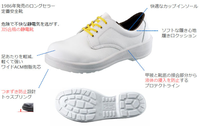 シモン 安全靴 7511 白静電靴 23.5-28.0cm EEE Simon JIS規格 短靴
