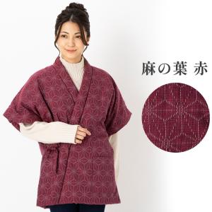日本製 はんてん 女性用 麻の葉柄 前合わせ 奴型 久留米ドビー織 綿入りはんてん