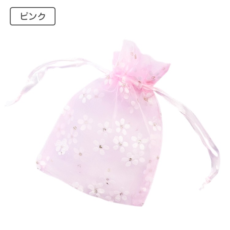 オーガンジー 巾着 小花 10枚入り 選べる 6色 約10x14cm 国内検品