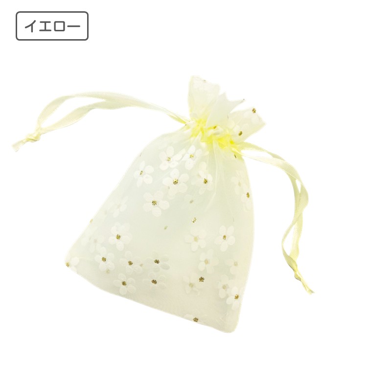 オーガンジー 巾着 小花 10枚入り 選べる 6色 約10x14cm 国内検品