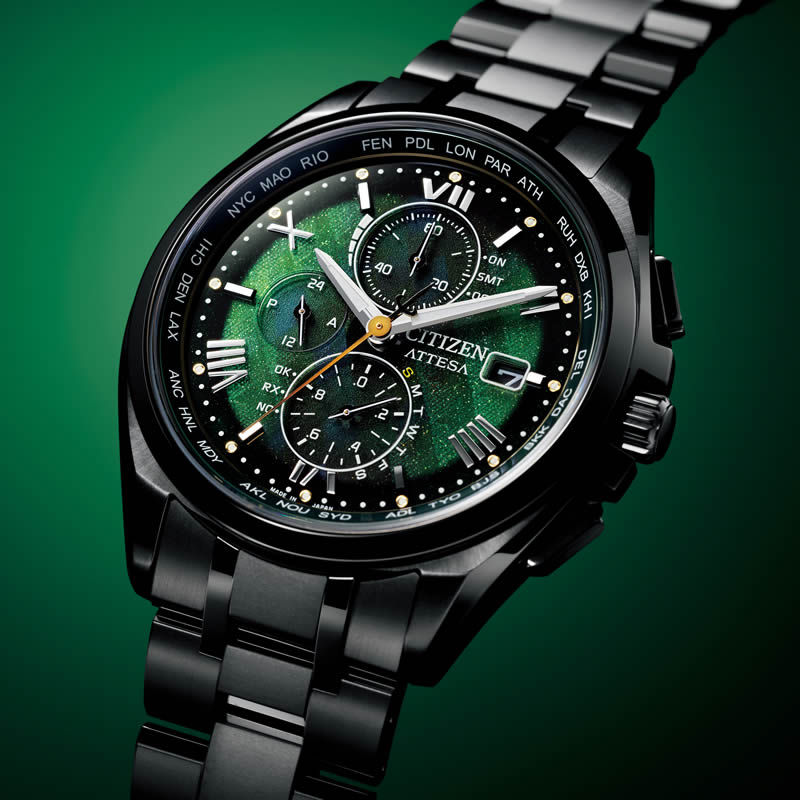 シチズン 腕時計 CITIZEN 時計 アテッサ ライトインブラック 2022 ATTESA LIGHT in BLACK 2022 GREEN  EDITION メンズ グリーン 電波時計 at8049-61w エコマーク