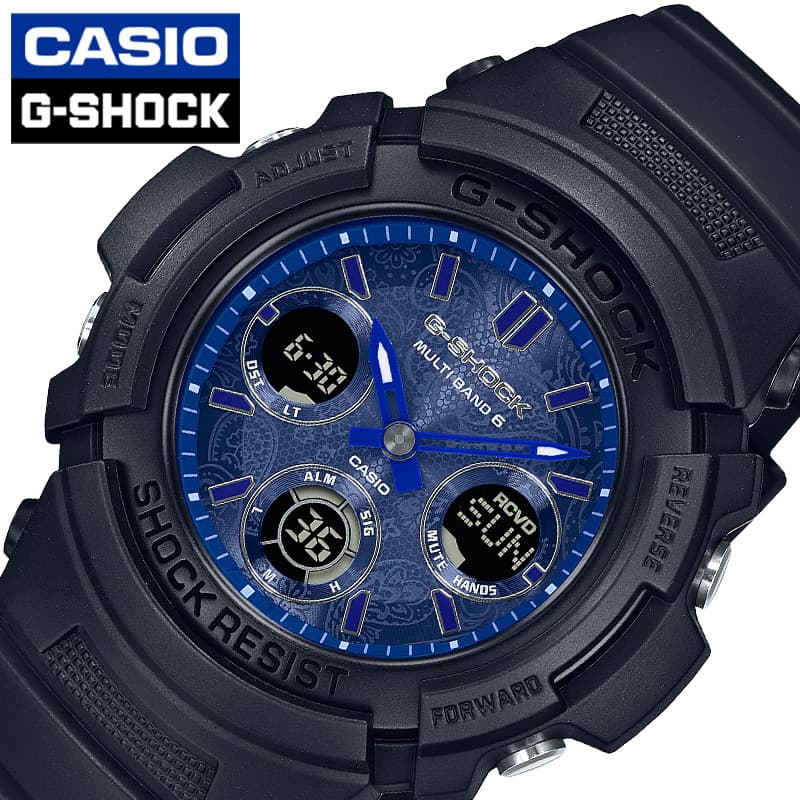 カシオ アナログ 腕時計 Gショック ブルーペイズリー CASIO G-SHOCK BLUE PAISLEY メンズ ブルーペイズリー ブラック 時計 電波ソーラー AWG-M100SBP-1AJF