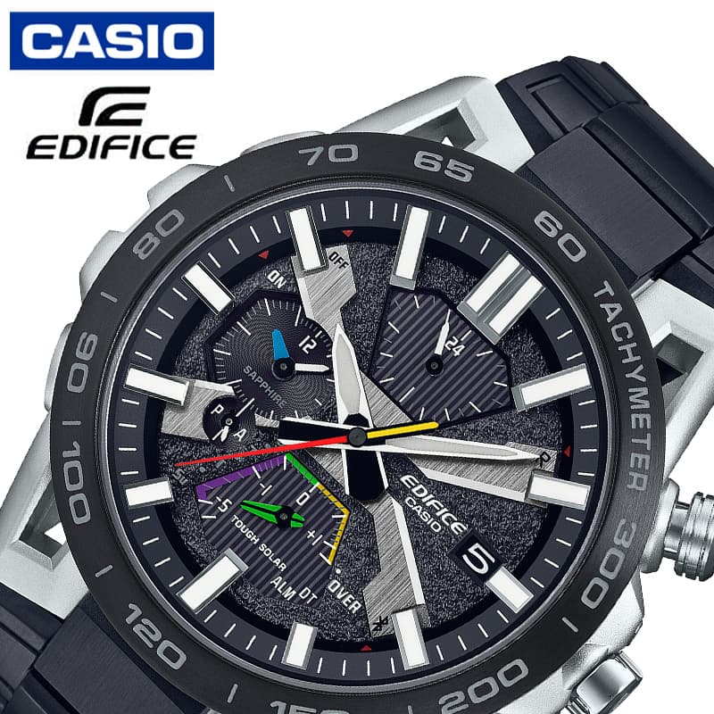カシオ 腕時計 エディフィス ソスペンシオーネ CASIO  メンズ ブラック 時計 電波ソーラー 車 レーシング レース デジアナ EQB-2000YDC-1AJF