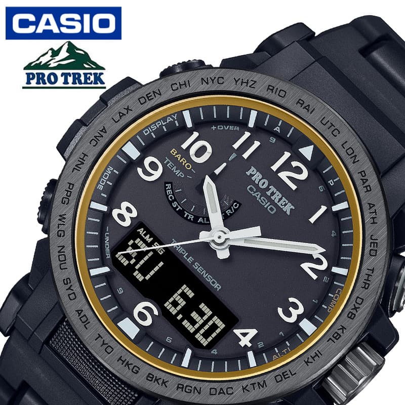 カシオ 腕時計 プロトレック エコ素材採用モデル CASIO PROTREK Climber Line メンズ ブラック 時計 ソーラー アウトドア キャンプ カジュアル アナデジ 武骨