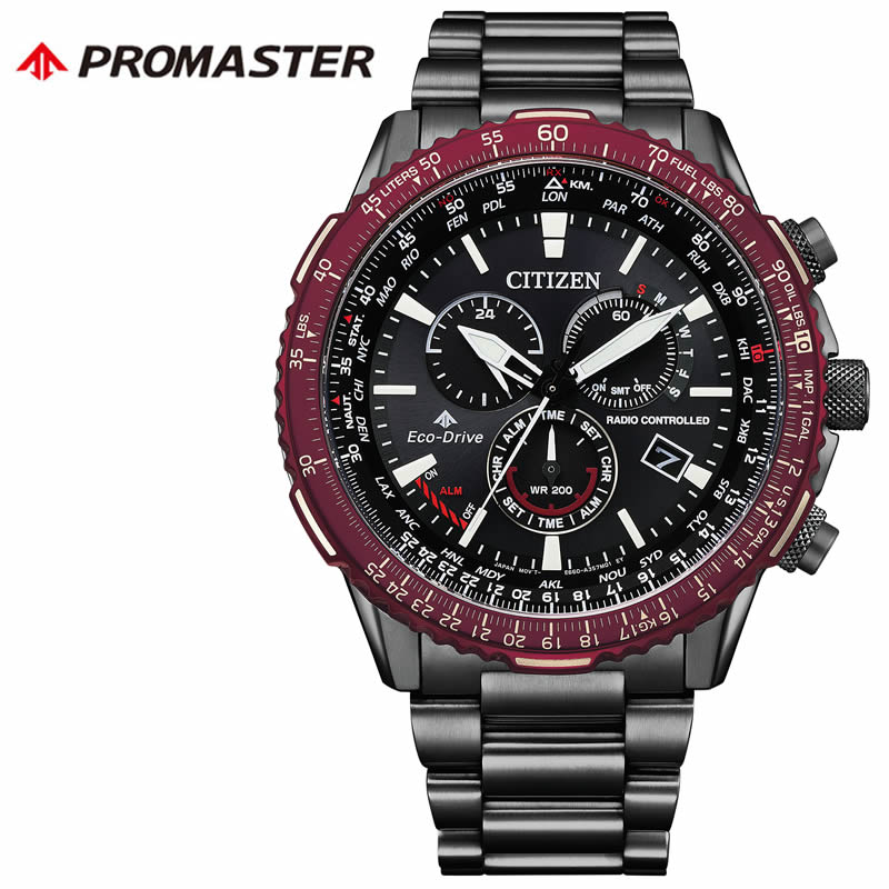 シチズン 腕時計 プロマスター CITIZEN PROMASTER メンズ ブラック 時計 電波ソーラー  エコ・ドライブ電波時計 ダイレクトフライト SKYシリーズ CB5009-55E｜watch-lab