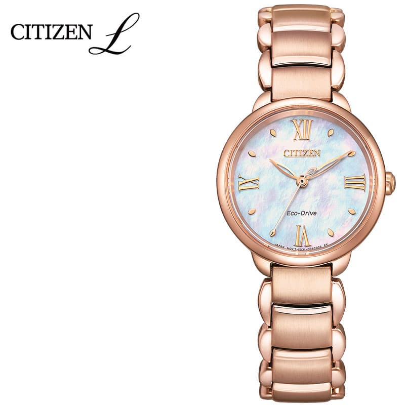 シチズン 腕時計 シチズンエル CITIZEN CITIZEN L レディース 白蝶貝 ピンクゴールド ゴールド 時計 ソーラー ラウンドコレクション ROUND Collection｜watch-lab