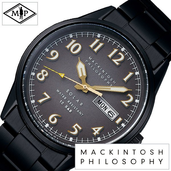 マッキントッシュ フィロソフィー ソーラー 腕時計 MACKINTOSH PHILOSOPHY 時計 メンズ ブラック FBZD703 ラウンド ゴールド ブランド カレンダー