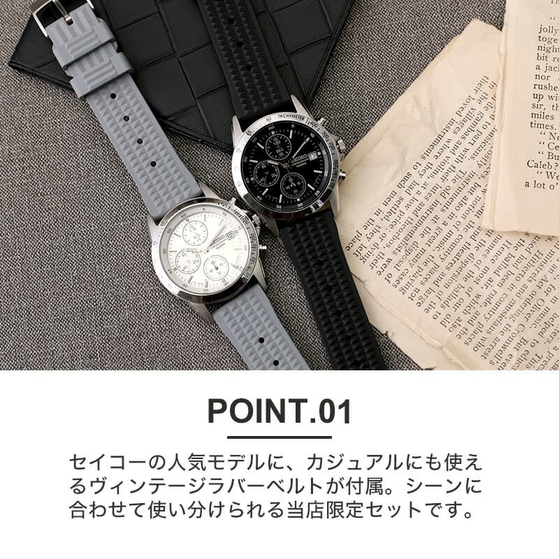 限定セット カスタム セイコー 時計 SEIKO 腕時計 クロノグラフ メンズ 男性 ヴィンテージ ラバー バンド フォーマル スーツ 海外モデル 逆輸入 時計ケース付き｜watch-lab｜02