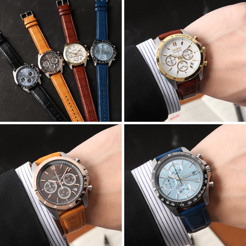 【当店限定セット】セイコー 時計 SEIKO 腕時計 クロノグラフ MOD メンズ プレゼント シンプル レザー 革 ベルト メタル ブラック ネイビー ブラウン 人気の画像