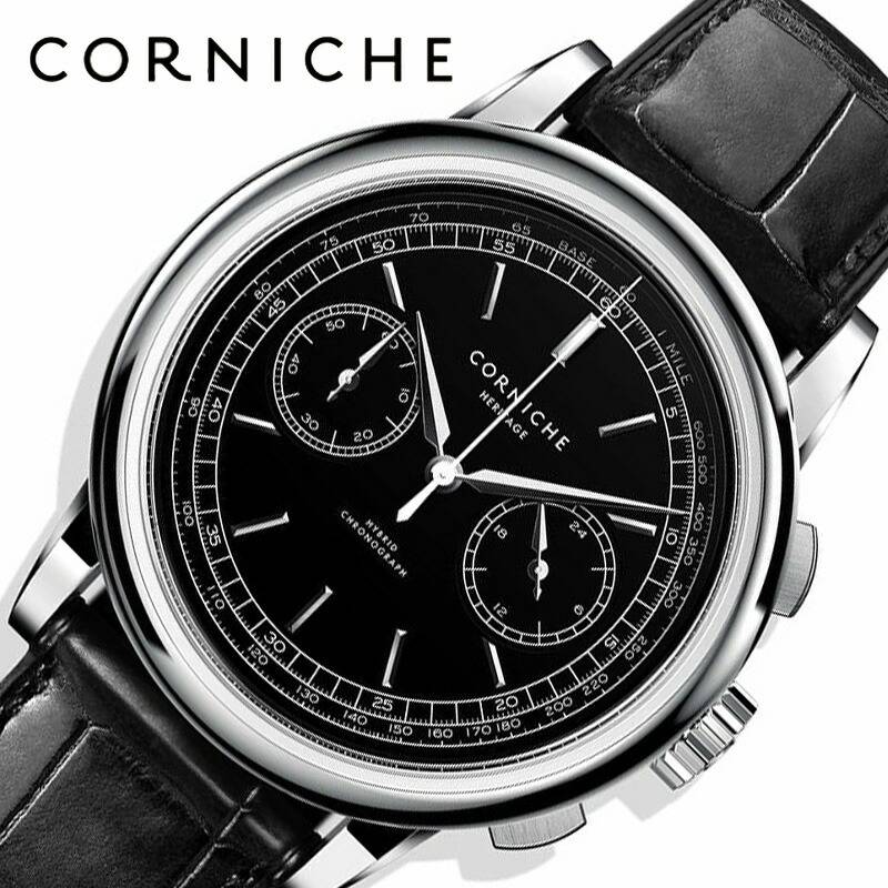 【正規代理店】 コーニッシュ 腕時計 CW-HC-SS ヘリテージ クロノグラフ CORNICHE Heritage Chronograph メンズ ブラック ハイブリッドムーブメント