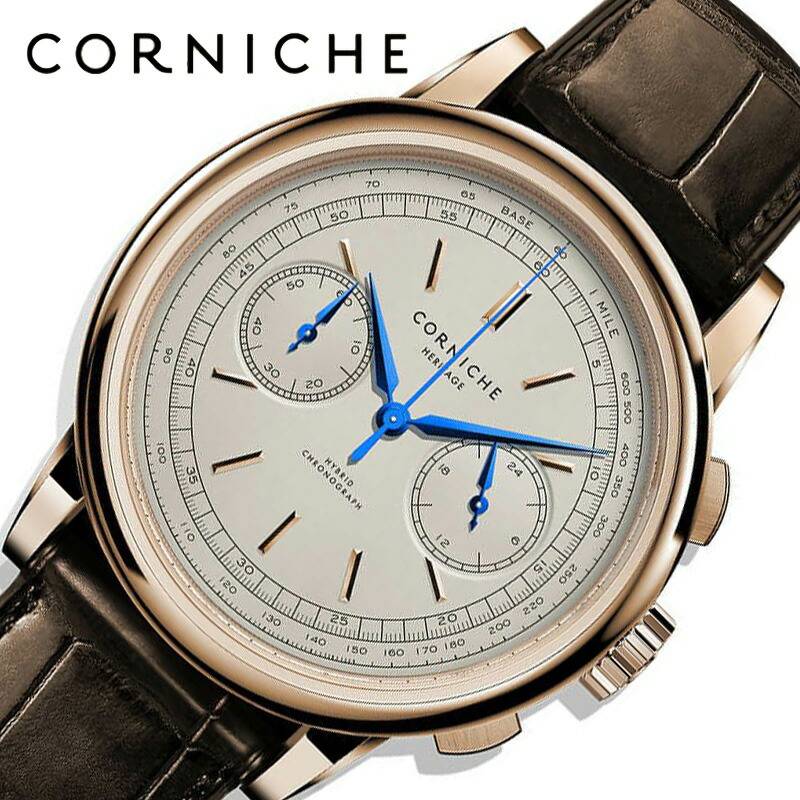 【正規代理店】 コーニッシュ 腕時計 CW-HC-GWB ヘリテージ クロノグラフ CORNICHE Heritage Chronograph メンズ ホワイト ブラウン ハイブリッドムーブメント｜watch-lab