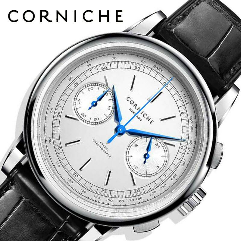 【正規代理店】 コーニッシュ 腕時計 CW-HC-SWB ヘリテージ クロノグラフ CORNICHE Heritage Chronograph メンズ ホワイト ブラック ハイブリッドムーブメント｜watch-lab