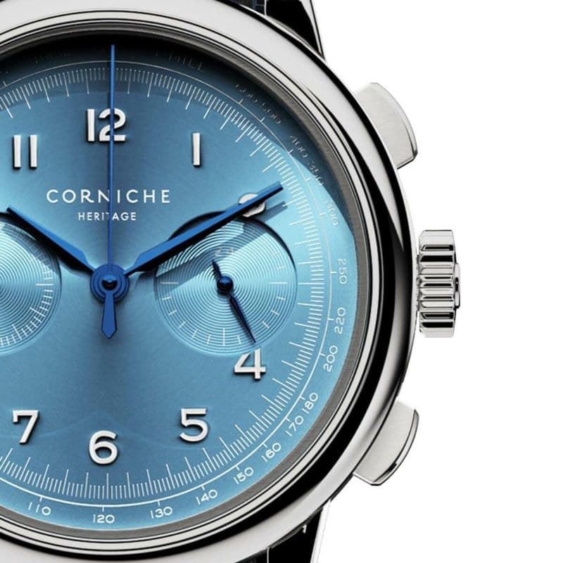 コーニッシュ 腕時計 シリアルナンバー入り corniche 時計 96584 ヘリテージ・クロノグラフ ブルーバード CORNICHE Heritage Chronograph Bluebard ブルー｜watch-lab｜09