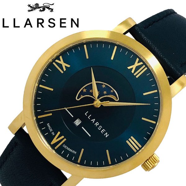 エルラーセン 時計 LLARSEN 腕時計 ヒューゴ HUGO メンズ ブルー LL180GDBU 人気 ブランド ムーンフェイズ レザー ベルト 革ベルト おしゃれ 北欧