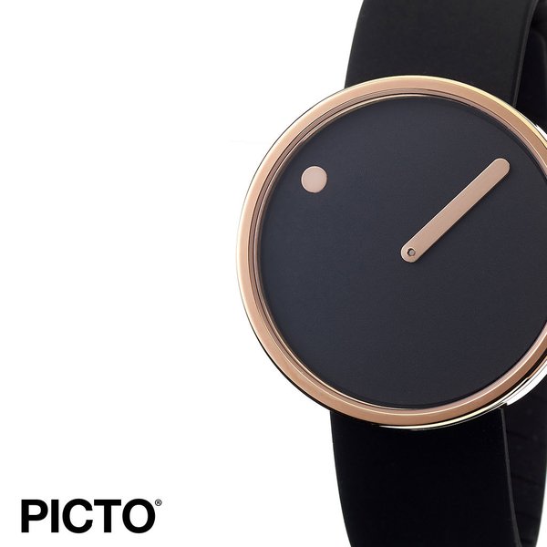 ピクト 時計 PICTO 腕時計 ローズゴールドケース アンド シリコンストラップ ROSE GOLD CASE & SILICONE STRAP メンズ ブラック PIC-43312-0120R 個性的