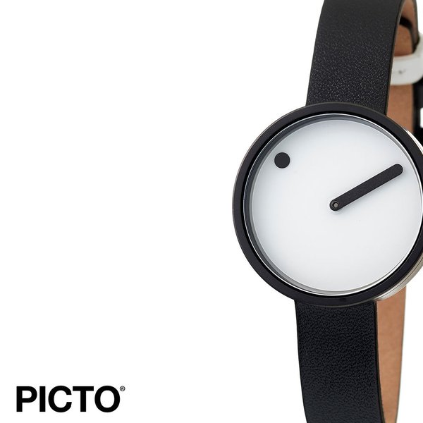 ピクト 時計 PICTO 腕時計 ブラックケース アンド レザーストラップ BLACK CASE &amp; LEATHER STRAP レディース ホワイト PIC-43343-4112MB 個性的 デザイン