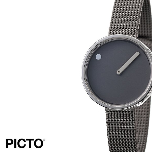 ピクト 時計 PICTO 腕時計 スティールケース アンド グレイメッシュバンド STELL CASE & GREY MESH BAND レディース グレー PIC-43351-1212 個性的 デザイン