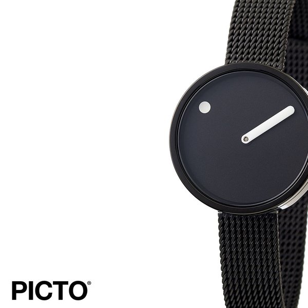 ピクト 時計 PICTO 腕時計 ブラックケース アンド ブラックメッシュバンド BLACK CASE &amp; MESH BAND レディース ブラック PIC-43360-1012 個性的 デザイン