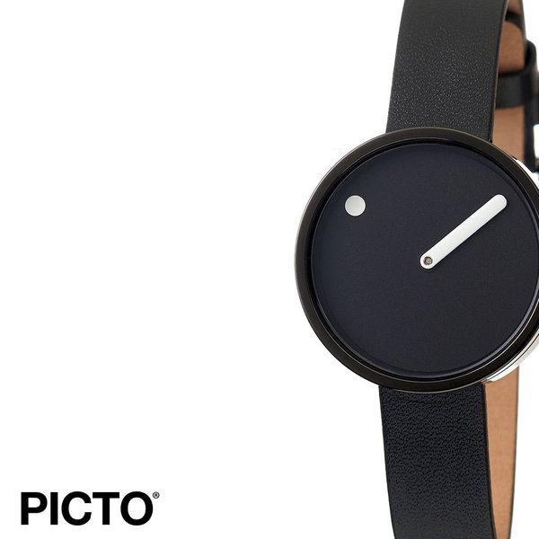 ピクト 時計 PICTO 腕時計 ブラックケース アンド レザーストラップ BLACK CASE & LEATHER STRAP レディース ブラック PIC-43360-4112B 個性的 デザイン