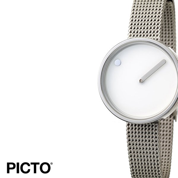 ピクト 時計 PICTO 腕時計 スティールケース アンド スティールメッシュバンド STEEL CASE & STEEL MESH BAND レディース ホワイト PIC-43363-0812 個性的
