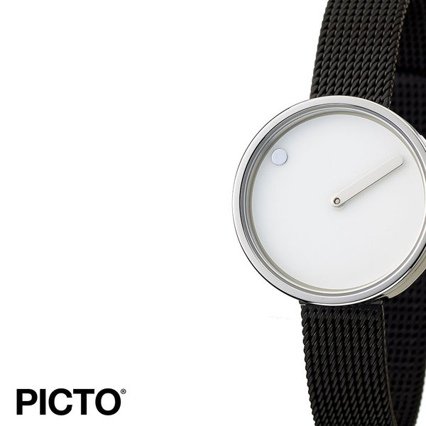 ピクト 時計 PICTO 腕時計 スティールケース アンド ブラックメッシュバンド STEEL CASE & BLACK MESH BAND レディース ホワイト PIC-43363-1012 個性的