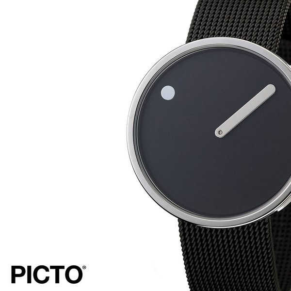 ピクト 時計 PICTO 腕時計 スティールケース アンド ブラックメッシュバンド STEEL CASE & BLACK MESH BAND メンズ ブラック PIC-43370-1020 個性的