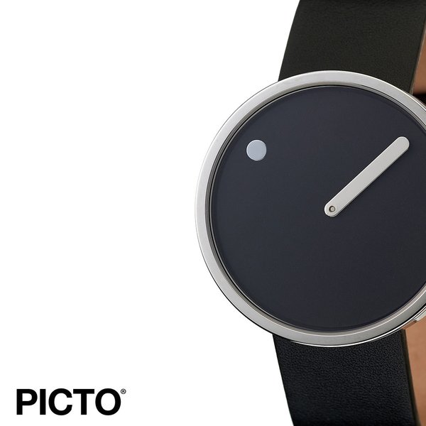 ピクト 時計 PICTO 腕時計 スティールケース アンド レザーストラップ STEEL CASE &amp; LEATHER STRAP メンズ ブラック PIC-43370-4120S 個性的 デザイン