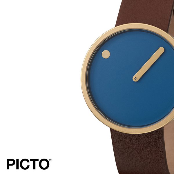 ピクト 時計 PICTO 腕時計 ゴールドケース アンド レザーストラップ GOLD CASE & LEATHER STRAP メンズ ブルー PIC-43376-4720MG 個性的 デザイン 人気
