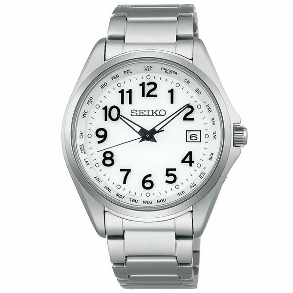 セイコー 腕時計 セレクション SEIKO SELECTION チタン製 ソーラー電波時計 ワールドタイム機能付き アラビア数字 メンズ ホワイト シルバー 時計 ソーラー電波｜watch-lab｜02