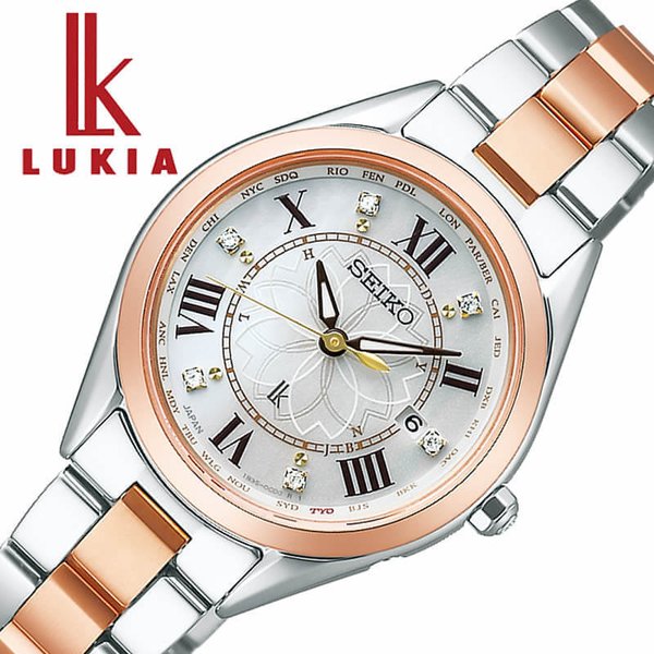 セイコー 腕時計 ルキア SEIKO LUKIA 2022 Sakura Blooming 限定モデル レディース ホワイト シルバー ピンクゴールド 時計 クォーツ ソーラー電波時計 SSQV102