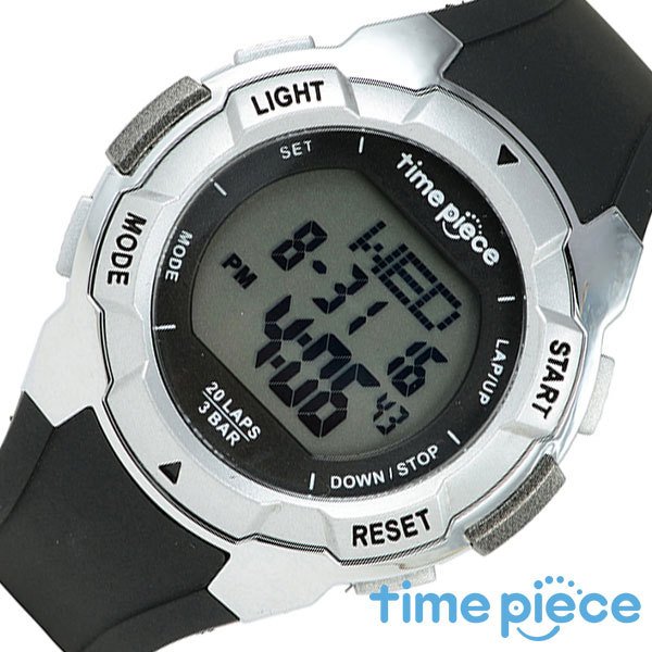 タイムピース 時計 Time Piece 腕時計 メンズ ブラック TPW-004SV 人気 ブランド おすすめ おしゃれ ランニング ジョギング マラソン ラップ計測 20ラップ