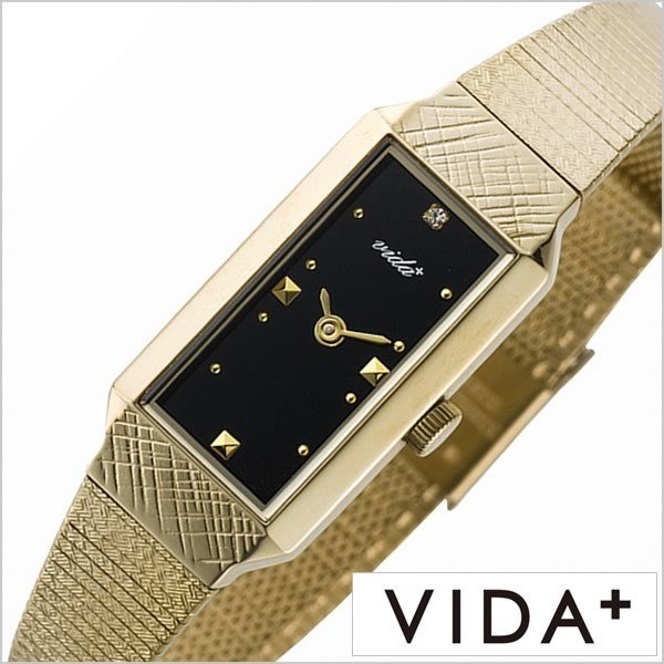 VIDA+ 腕時計 ヴィーダプラス 時計 レクタンギュラー Rectangular レディース ブラック J83908-BK 正規品 新作 防水 人気 メタル ゴールド｜watch-lab