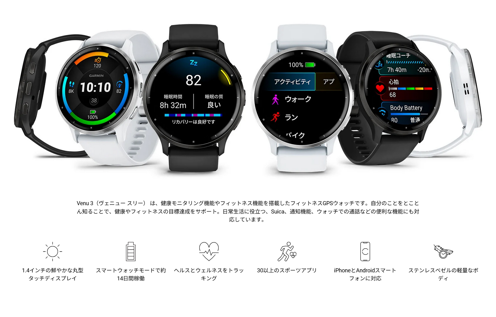 Venu GARMIN ガーミン 3 フィットネスGPSウォッチ 010-02784-40
