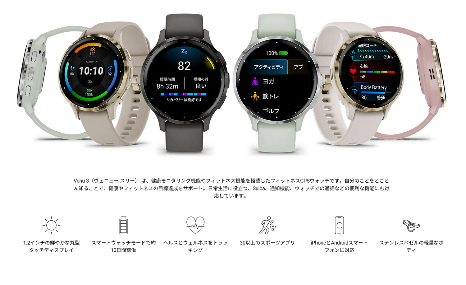 Venu GARMIN ガーミン 3S フィットネスGPSウォッチ 010-02785-43 正規