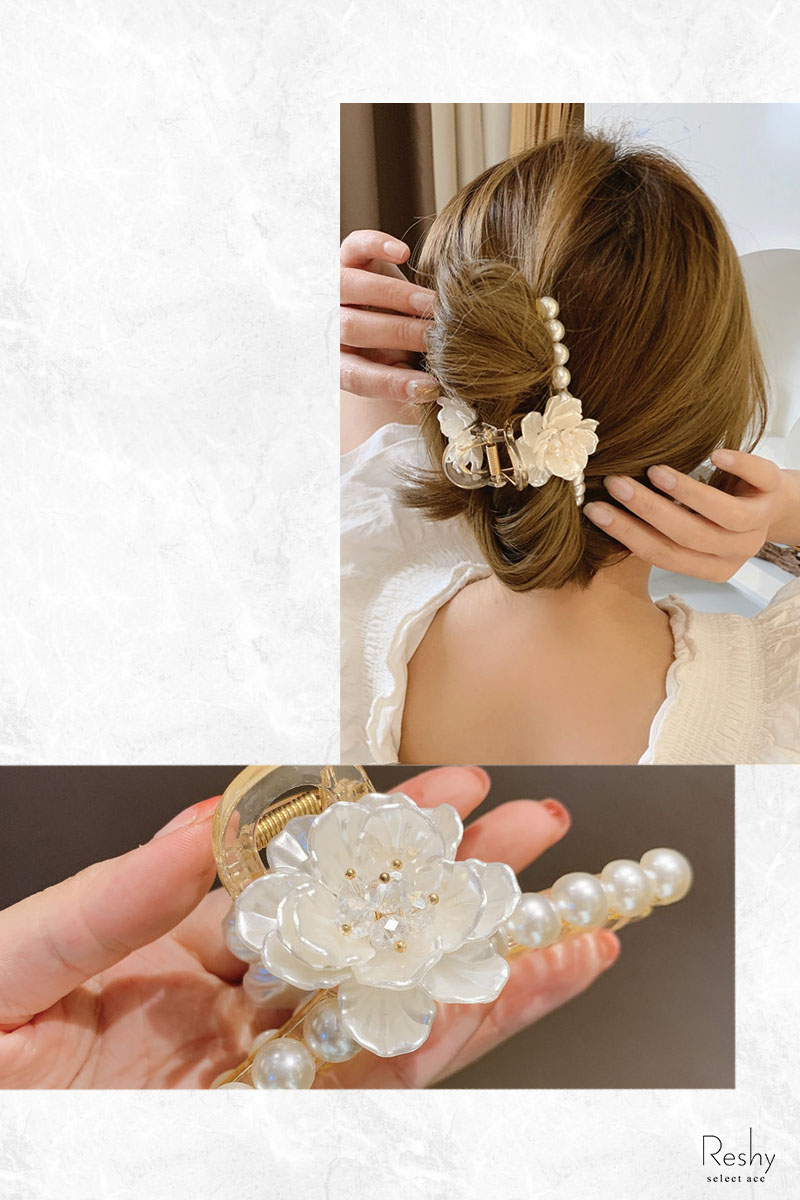 ヘアクリップ レディース パール 大きめ バンスクリップ 花クリップ