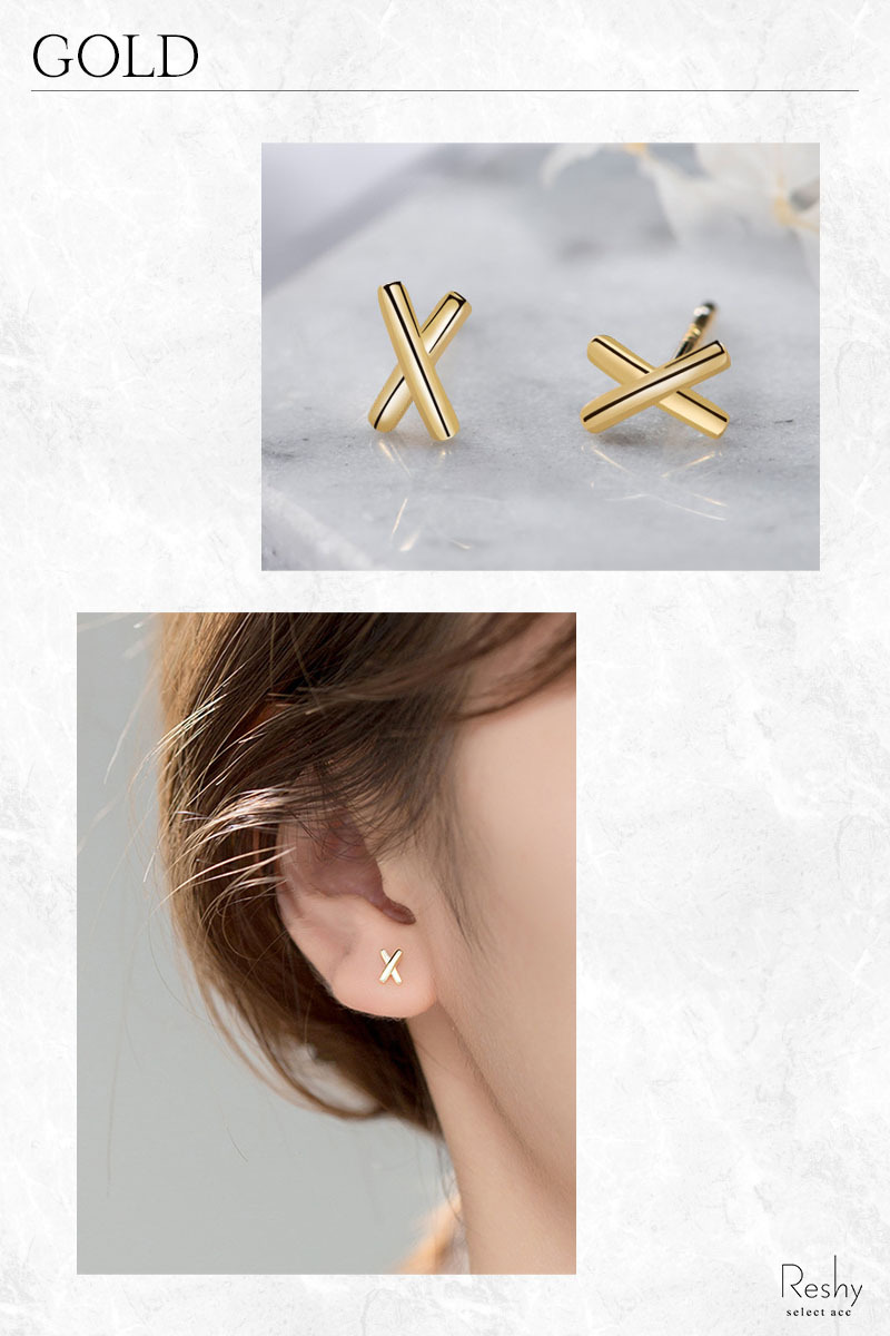 ピアス 金属アレルギー対応 バツ印 X字 ゴールド シルバー シンプル