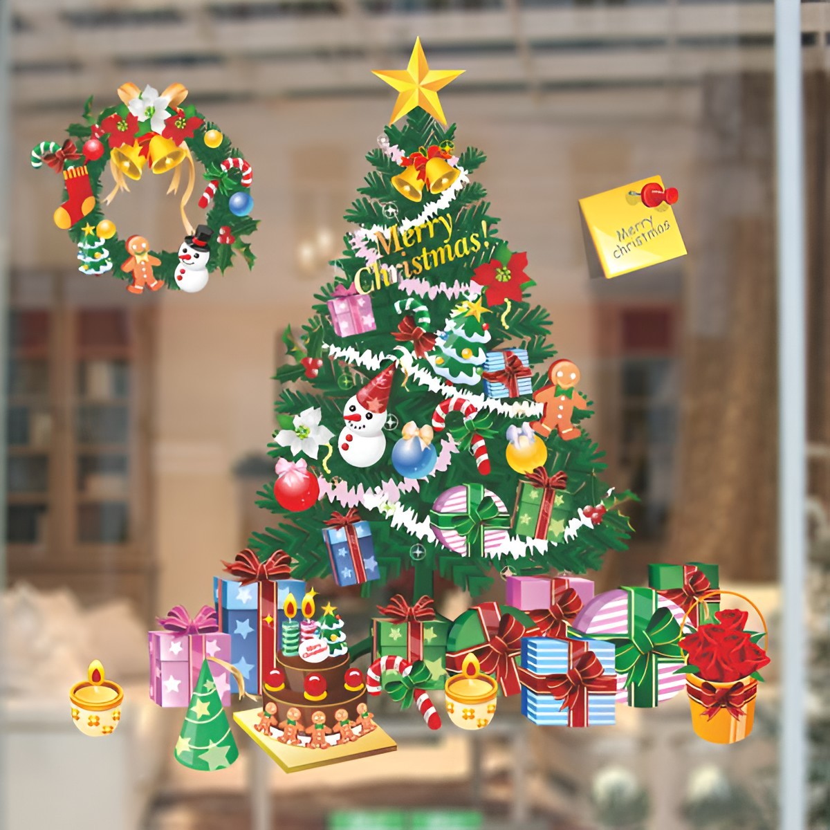 激安通販販売 ウォールステッカー クリスマス Christmas 飾り 90×90cm Lsize シール式 装飾 オーナメント ツリー リース  xmas Xmas 壁紙 はがせる 剥がせる カッティングシート wall sticker 雑貨 ガラス 窓 DIY サンタ プチリフォーム  パーティー イベント 賃貸 wsl ...