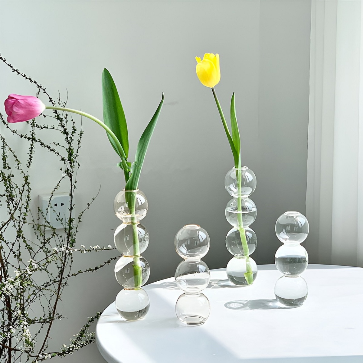 一輪挿し かわいい 花瓶 フラワーベース ユニーク 生け花 ガラス ピンク  E